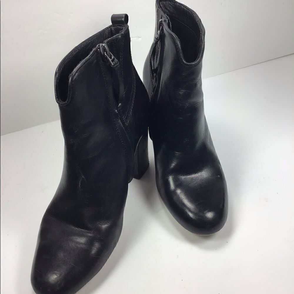 Lucca  Lane Ankle Boot Avra Black Leather Booties Biker 3" Block Heel Size 6.5